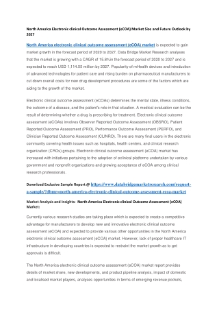 North America Electronic clinical Outcome Assessment (eCOA) Market Size and Future Outlook by 2027