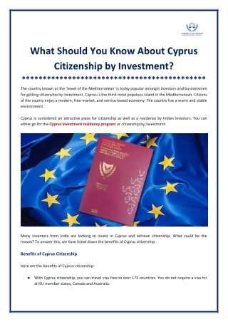 What should you Know About Cyprus Citizenship by Investment?