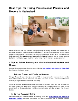 Best Tips for Hiring Professional Packers and Movers in Hyderabad