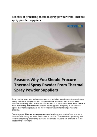Benefits of procuring thermal spray powder from Thermal spray powder suppliers