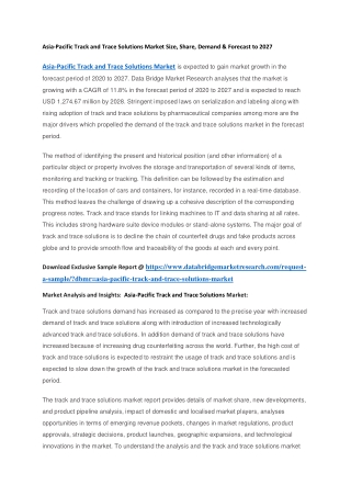Asia-Pacific Track and Trace Solutions Market Size, Share, Demand & Forecast to 2027