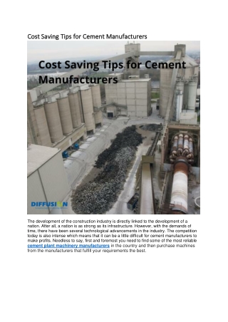 Cost Saving Tips for Cement Manufacturers