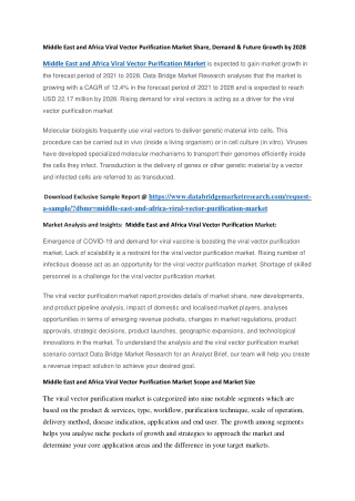 Middle East and Africa Viral Vector Purification Market Share, Demand & Future Growth by 2028