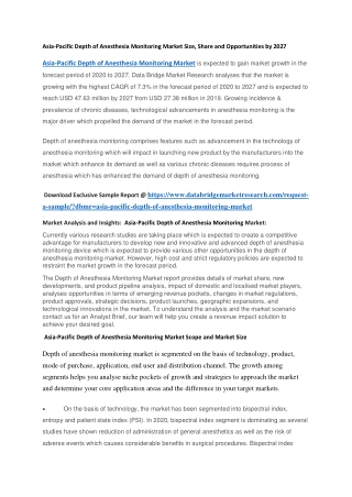 Asia-Pacific Depth of Anesthesia Monitoring Market Size, Share and Opportunities by 2027