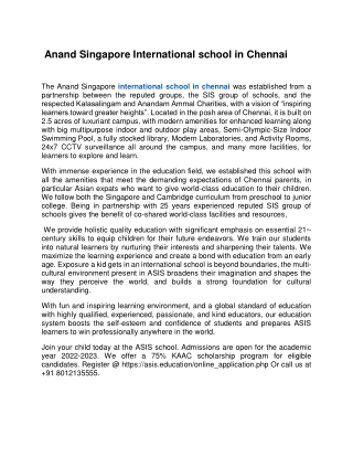 Anand Singapore International school in Chennai