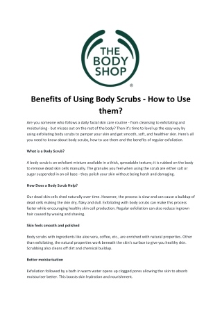 Benefits of Using Body Scrubs - How to Use them