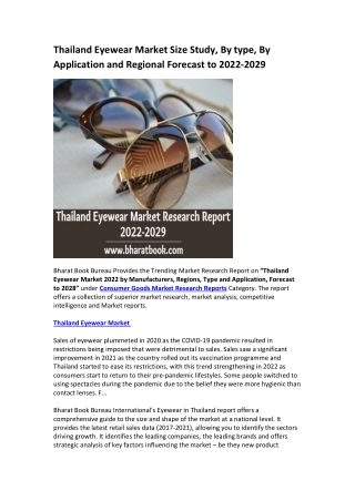 Thailand Eyewear Market Research Report 2022-2029