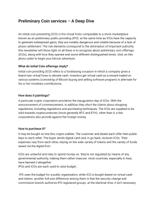Preliminary Coin services – A Deep Dive