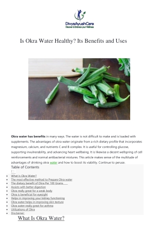 Is Okra Water Healthy Its Benefits and Uses