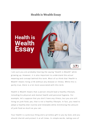 Health is Wealth Essay
