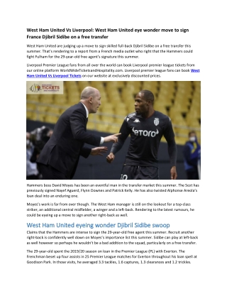 West Ham United Vs Liverpool West Ham United eye wonder move to sign France Djibril Sidibe on a free transfer