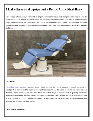 A List of Essential Equipment a Dental Clinic Must Have