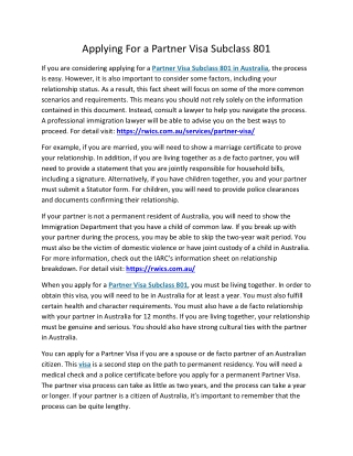 Applying For a Partner Visa Subclass 801