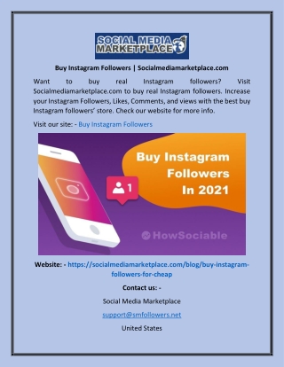 Buy Instagram Followers  Socialmediamarketplace.com