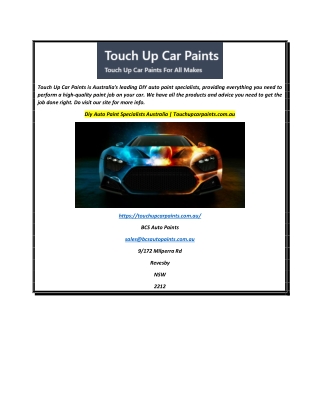 Diy Auto Paint Specialists Australia  Touchupcarpaints.com.au