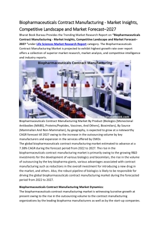 Biopharmaceuticals Contract Manufacturing