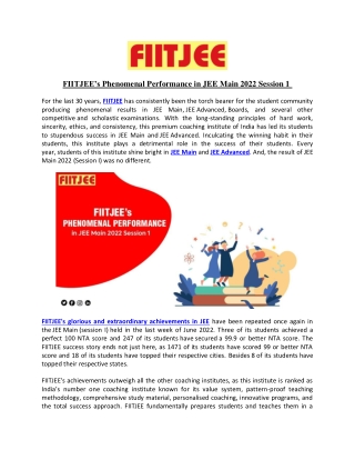 FIITJEE Phenomenal Performance in JEE Main 2022 Session 1