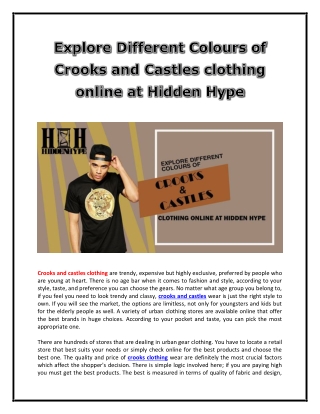 Explore Different Colours of Crooks and castles clothing online at Hidden Hype