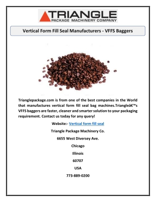 Vertical Form Fill Seal Manufacturers - VFFS Baggers