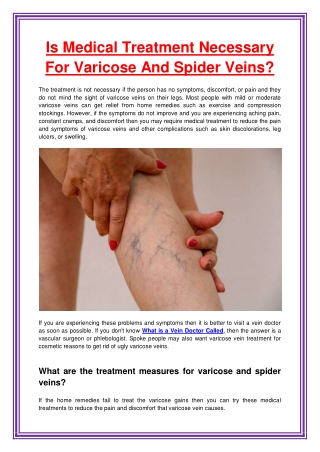 Is Medical Treatment Necessary For Varicose And Spider Veins