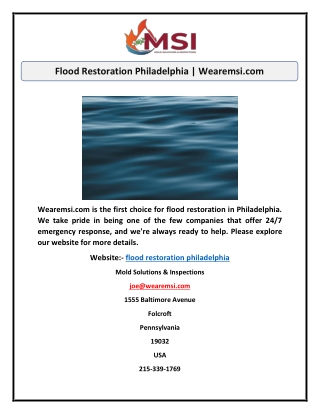 Flood Restoration Philadelphia | Wearemsi.com