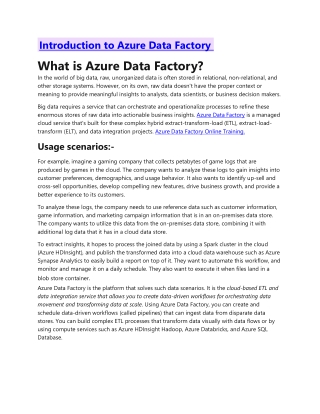 Introduction to Azure Data Factory