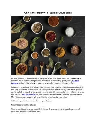 What to Use - Indian Whole Spices or Ground Spices