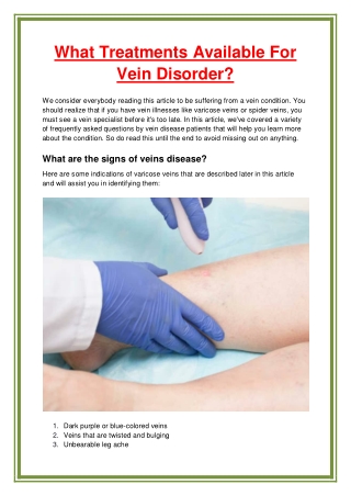 What Treatments Available For Vein Disorder