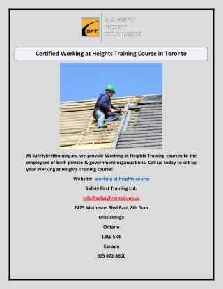 Certified Working at Heights Training Course in Toronto