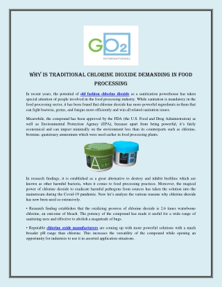 Why Is Traditional Chlorine Dioxide Demanding In Food Processing