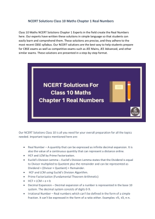 NCERT Solutions Class 10 Maths Chapter 1 Real Numbers