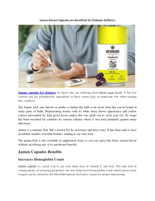 Jamun Extract Capsules are Beneficial for Diabetes Sufferers