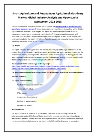 Global Smart Agriculture and Autonomous Agricultural Machinery Market Opportunit