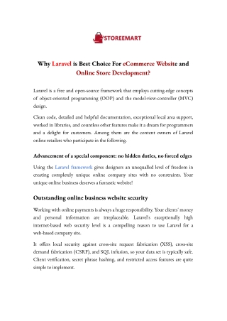 Why Laravel is Best Choice For eCommerce Website and Online Store Development