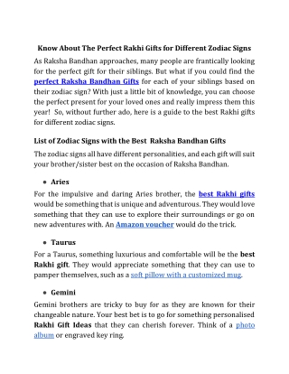 Know About The Perfect Rakhi Gifts for Different Zodiac Signs