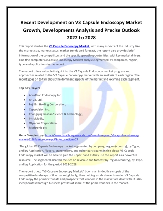 Global V3 Capsule Endoscopy Market Opportunities and Forecast 2020-2027