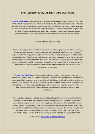 Bother Control Company and Its Role in the Environment