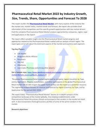 Global Pharmaceutical Retail Market Opportunities and Forecast 2020-2027