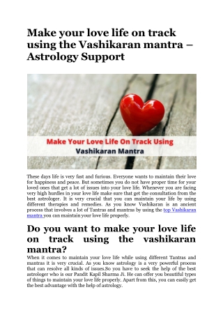 Make your love life on track using the Vashikaran mantra – Astrology Support