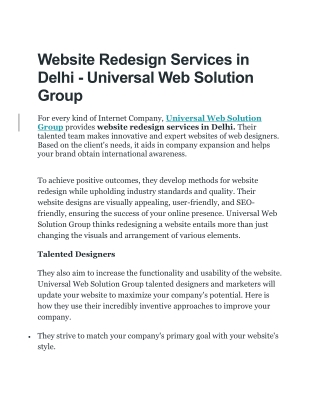 Website Redesign Services in Delhi - Universal Web Solution Group