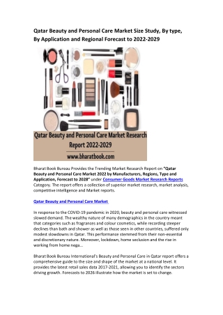 Qatar Beauty and Personal Care Market Research Report 2022-2029