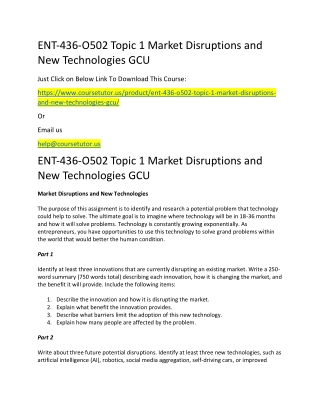 ENT-436-O502 Topic 1 Market Disruptions and New Technologies GCU