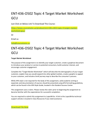 ENT-436-O502 Topic 4 Target Market Worksheet GCU