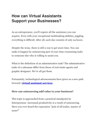 How can Virtual Assistants Support your Businesses?