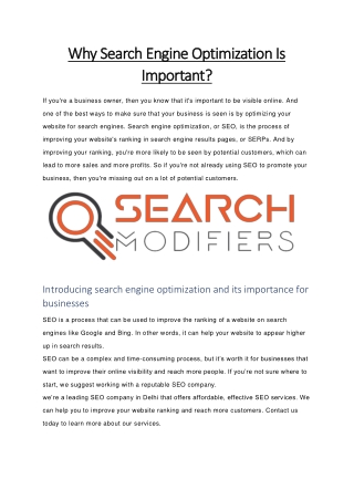 Search Modifiers - Why Search Engine Optimization Is Important?