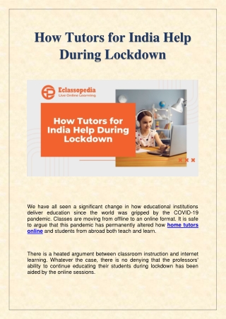 How Tutors for India Help During Lockdown