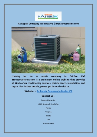 Ac Repair Company In Fairfax Va | Breezemasterinc.com