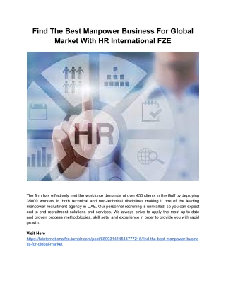 Find The Best Manpower Business For Global Market With HR International FZE