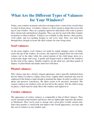 What are the different types of valances for your windows