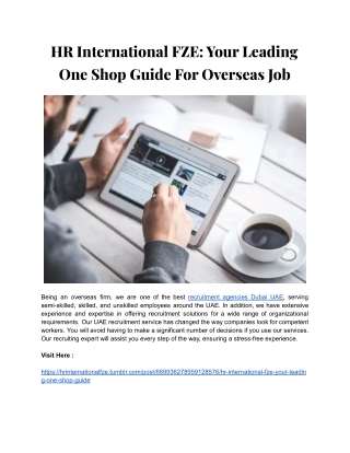 HR International FZE: Your Leading One Shop Guide For Overseas Job